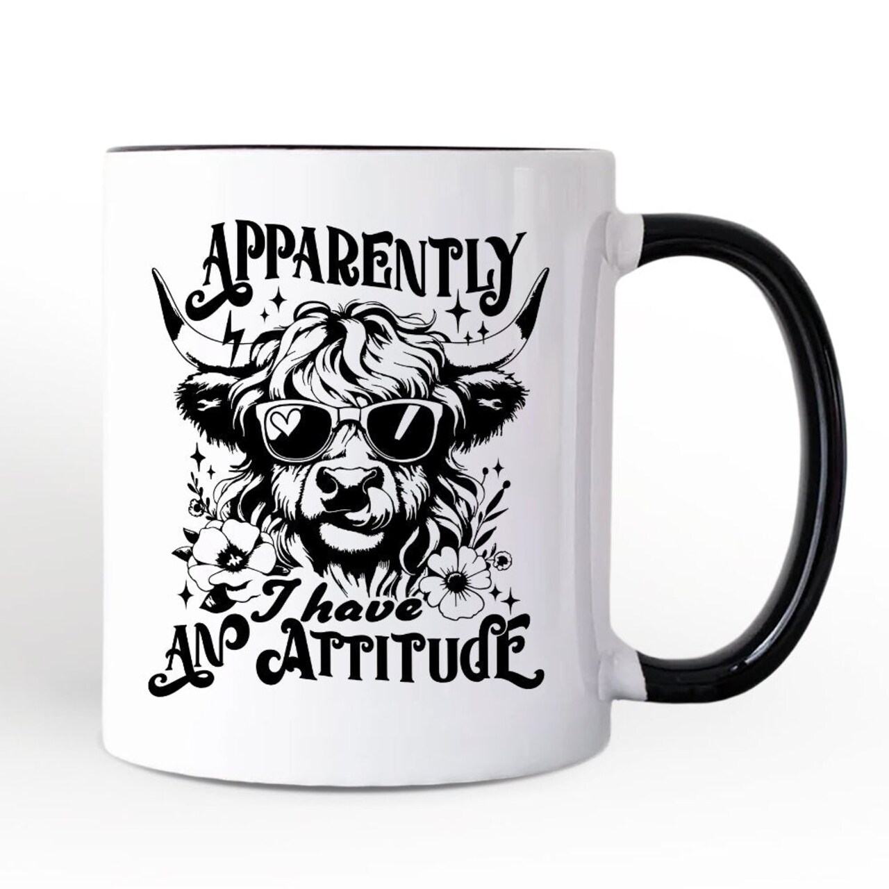 Apparently I Have an Attitude Highland Cow Valentine Mug, Sarcastic Western Funny Gift